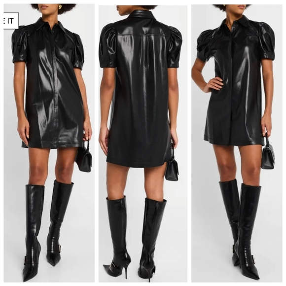 Alice + Olivia jem vegan leather mini shift dress XS - Picture 3 of 16